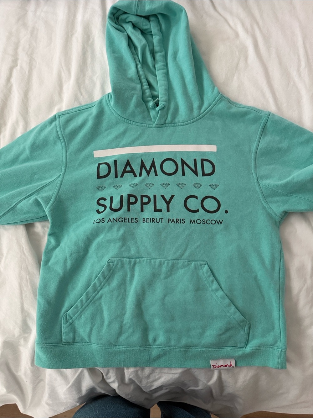 Diamond Supply Co. Turquoise Pullover Hoodie with Front Logo Women Medium